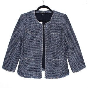 Talbots Tweed Open-Front Frayed-Hem Jacket